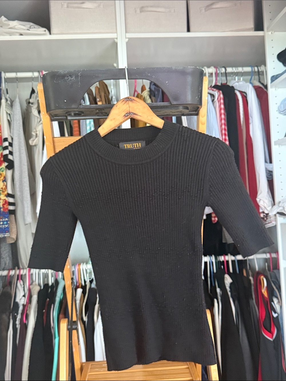 TRUTH Black Ribbed Crewneck Short-Sleeve Sweater